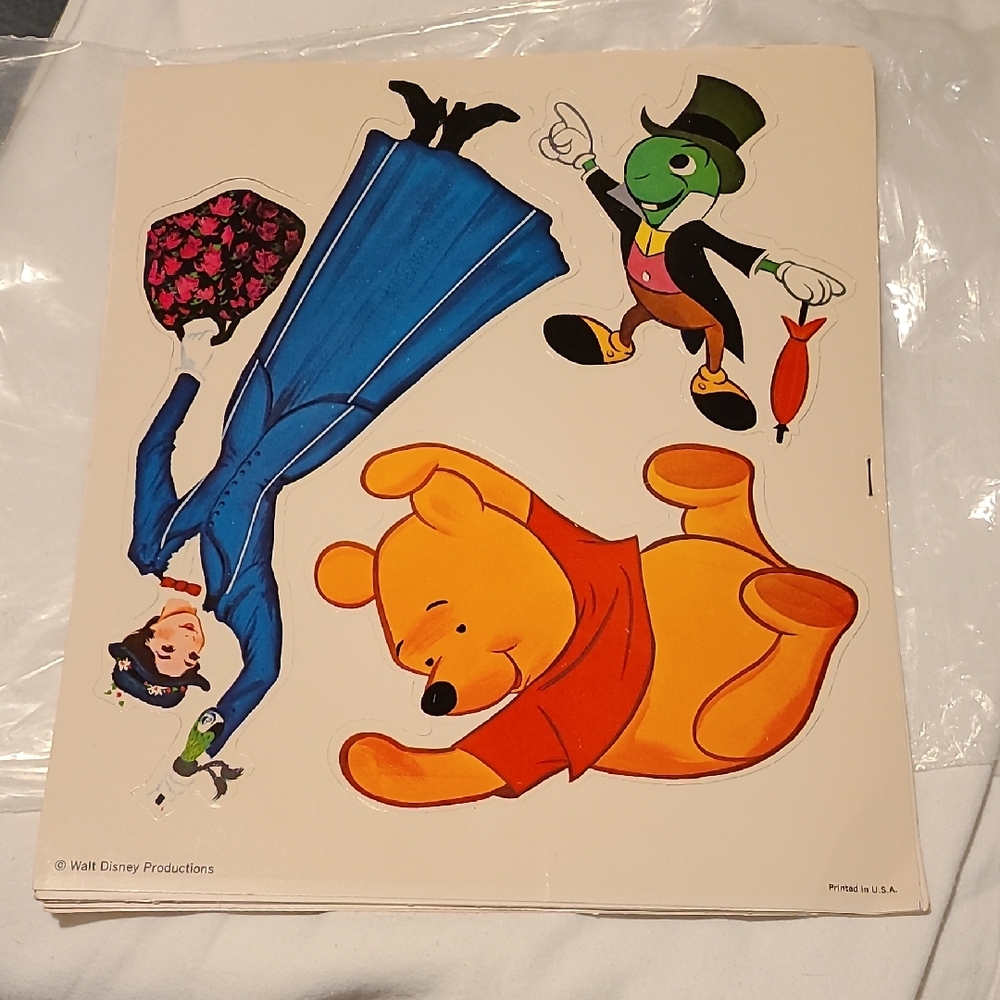 Walt Disney Punch Out Figures, 1970s, Paper, 8 Pages Winnie, Jiminy, Mickey